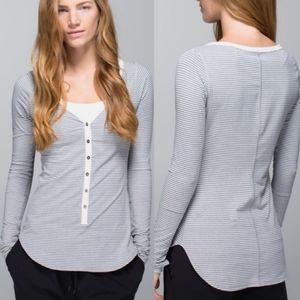 Lululemon Grey/White Striped Awesoma Henley